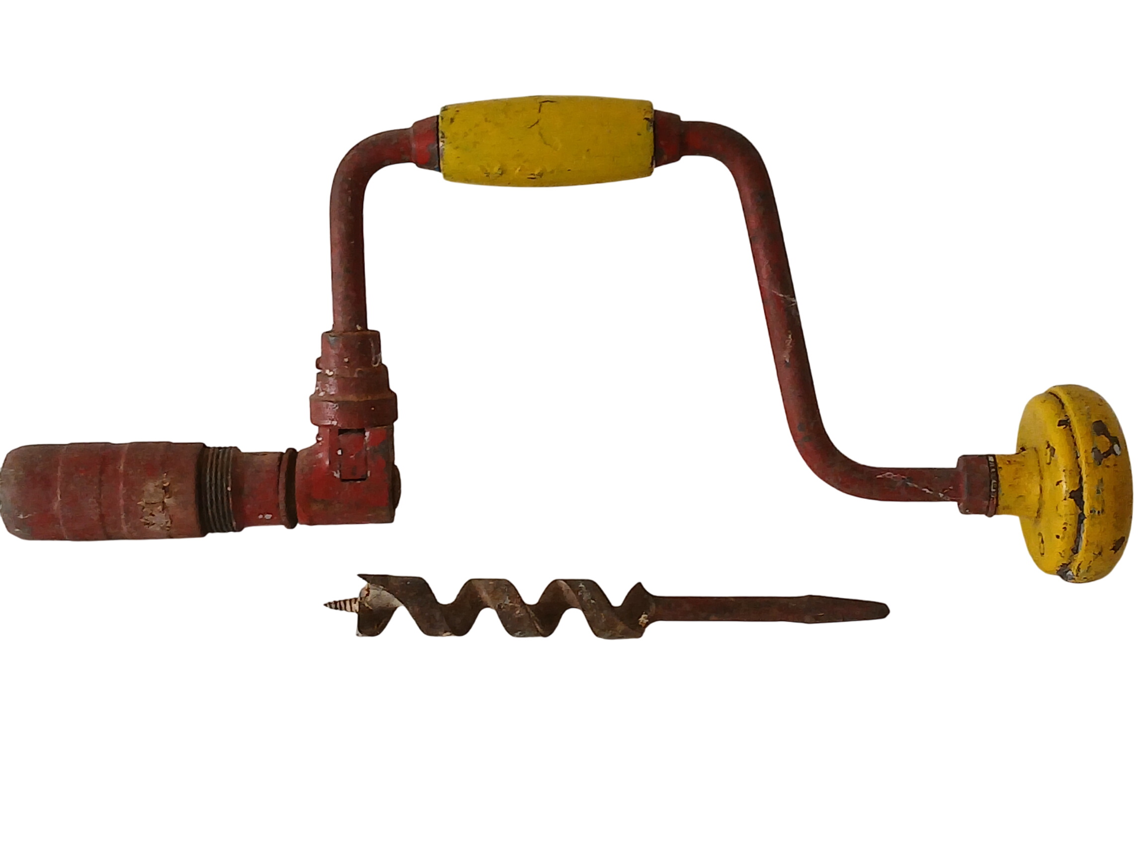 Outil ancien chignole, perçeuse à main et un foret - Bon état sur Label Emmaüs